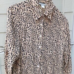Notations black/tan button up silk shirt with cuffs
